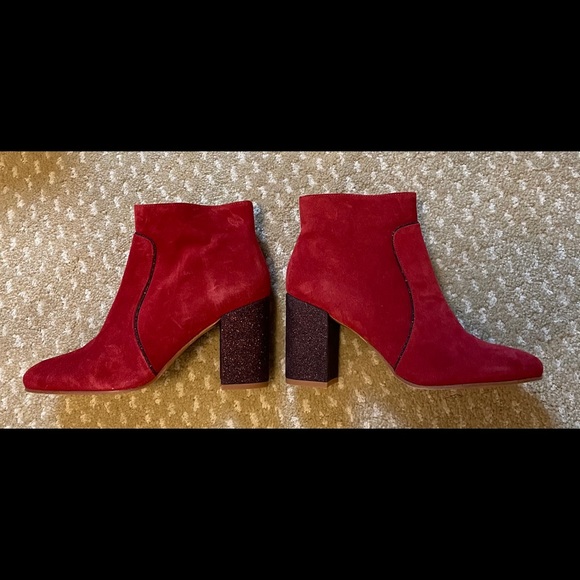 NEW Sessun red suede booties with sparkly heel - Picture 1 of 8